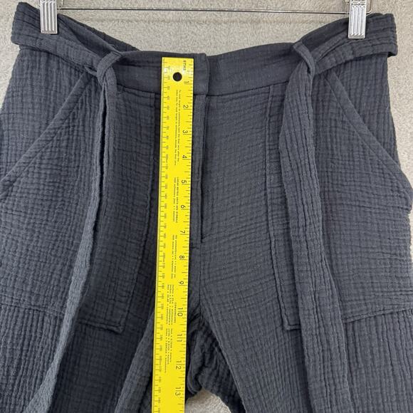 Magaschino Pants M Black Textured Organic Cotton Pockets Elastic Hem Cropped Tie - Picture 11 of 14